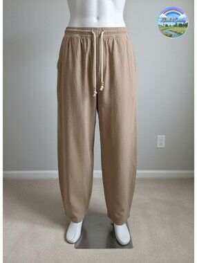Men's Baggy Linen Cotton Drawstring Pants Summer Beach Casual